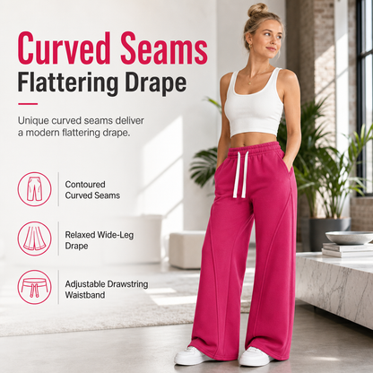👖 Curved Seams, Flattering Wide-Leg Drape | Women's High-Waist Sweatpants