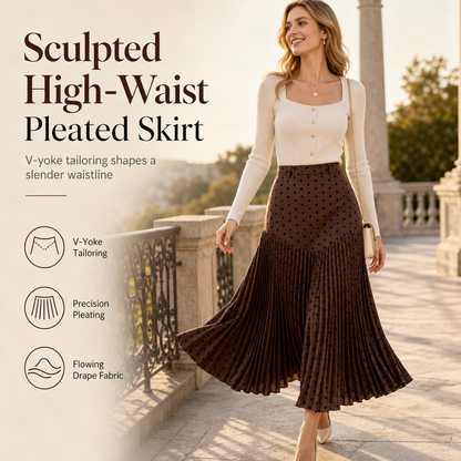 ✨ Polka Dots, Beautiful Flow | Women's High-Waist Pleated A-Line Skirt