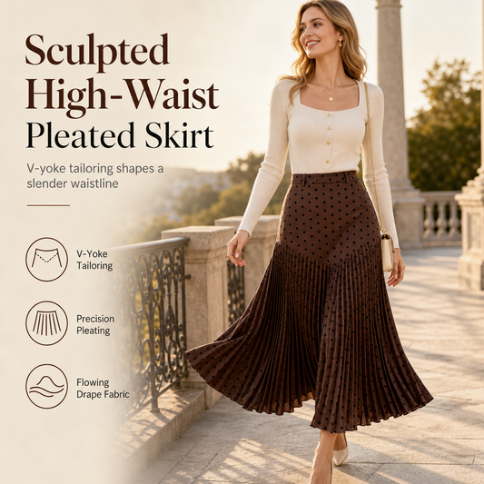 ✨ Polka Dots, Beautiful Flow | Women's High-Waist Pleated A-Line Skirt