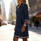 ✨ Striped Detail, Easy Quarter-Zip Style | Women's Collared Pocket Dress