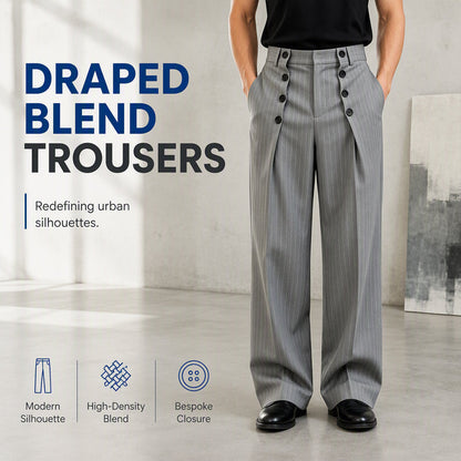 👖 Double-Button Waist, Sharper Drape | Men's High-Waisted Straight-Leg Pants