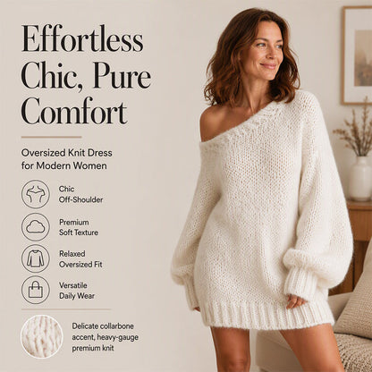 🧶 Off-Shoulder Elegance, Cozy Knit Style | Women's Sweater Dress