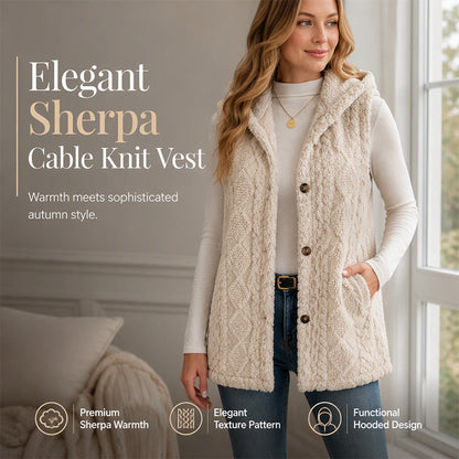 🧶 Sherpa Warmth, Cable-Knit Charm | Women's Hooded Layering Vest