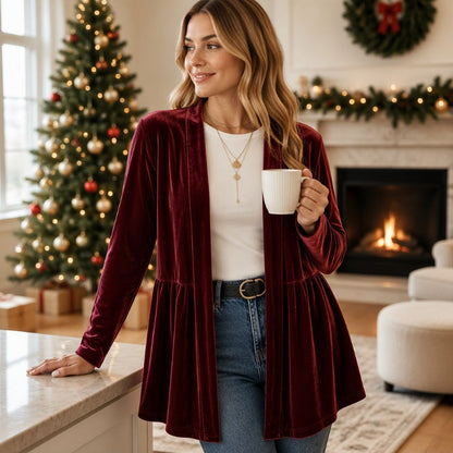 💎 Velvet Texture, Waist-Flattering Peplum | Women's Open Front Cardigan