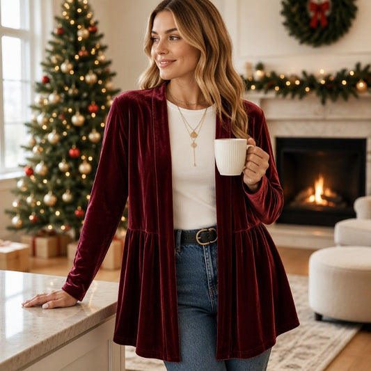 💎 Velvet Texture, Waist-Flattering Peplum | Women's Open Front Cardigan