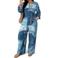 🎨 Denim Look, Lighter Feel | Women's Patchwork Wide-Leg 2-Piece Set ⚡ Free Shipping