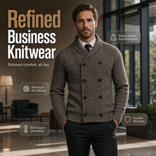 🧶 Double-Breasted Detail, Refined Shawl Collar | Men's Knit Cardigan ⚡ Free Shipping