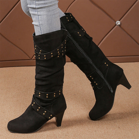👢 Studded Detail, Steadier Steps | Women's Slouchy Knee-High Boots ⚡ Free Shipping