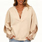 🌸 Lace Detail, Elegant Slit Sleeves | Women's V-Neck Relaxed Top