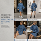 👖 Denim with Drama | Women’s Frayed Mock-Neck Denim Mini Dress with Lantern Sleeves