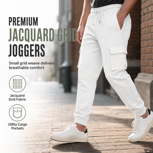 👖 Textured Grid, Secure Cargo Pockets | Men's Tapered Jogger Pants