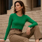 🧶 Ribbed Texture, Easy Everyday Fit | Women's Classic Crew-Neck Knit Top