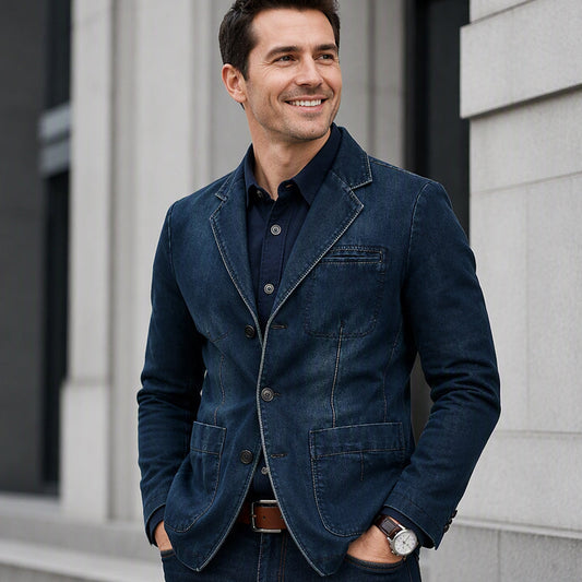 👔 Denim Character, Polished Blazer Style | Men's Slim-Fit Jacket
