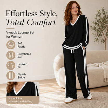 Women's V-Neck Pullover & Wide-Leg Pants Set