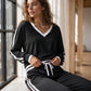 Women's V-Neck Pullover & Wide-Leg Pants Set