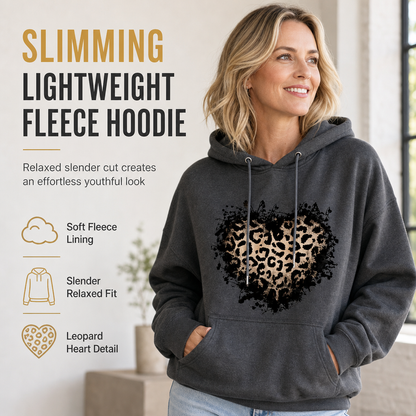 🐆 Leopard Heart Detail, Lightweight Cozy Fit | Women's Fleece Hoodie