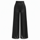 Elegant Satin High Waisted Wide Leg Pants with Asymmetrical Waist