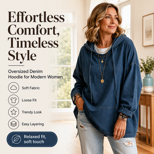 👖 Relaxed Denim Look, Easy Layering | Women's Oversized Hooded Top