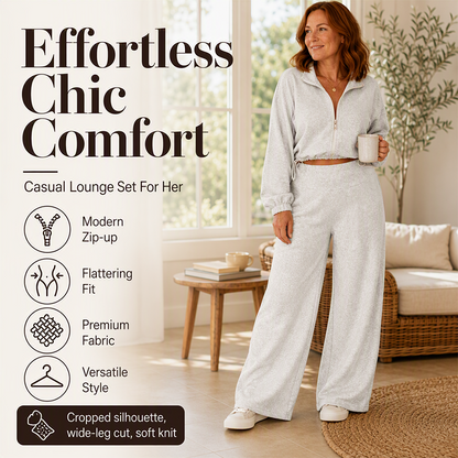 ✨ Cropped Zip Style, Relaxed Wide-Leg Flow | Women's 2-Piece Set