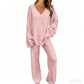 ✨ Flattering V-Neck, Relaxed Wide-Leg Flow | Women's 2-Piece Set