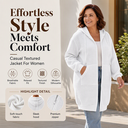 🧥 Textured Waffle Style, Flattering Longline Coverage | Women's Hooded Jacket