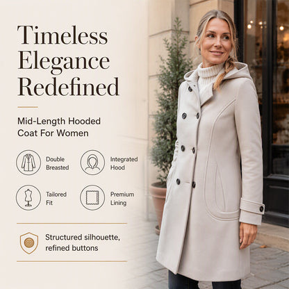 🧥 Structured Elegance, Hooded Extra Coverage | Women's Double-Breasted Coat