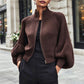 🧶 Elegant Lantern Sleeves, Easy Zip-Up Style | Women's Knit Sweater