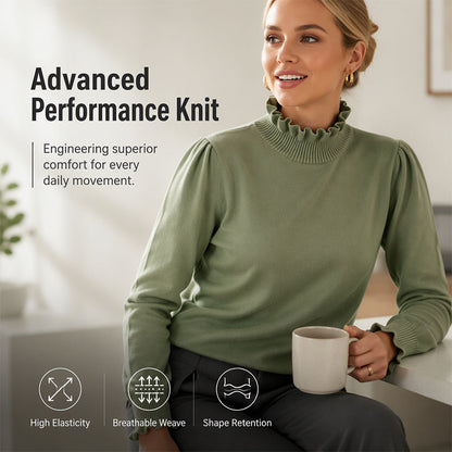 🌸 Elegant Ruffle Details, Feminine Knit Style | Women's Mock Neck Top