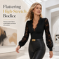 🌸 Elegant Lace Sleeves, Flattering Stretch Fit | Women's Deep V-Neck Top