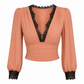 🌸 Elegant Lace Sleeves, Flattering Stretch Fit | Women's Deep V-Neck Top