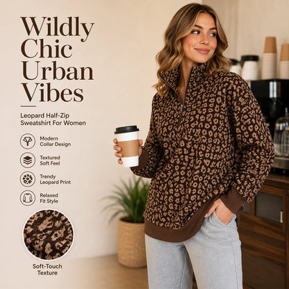 🐆 Bold Leopard Print, Easy Quarter-Zip Style | Women's Sweatshirt