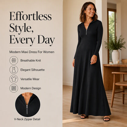 ✨ Ribbed Knit Texture, Easy Hooded Maxi Style | Women's Hooded Maxi Dress