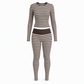 Women's Striped Color Block Crew Neck Long Sleeve Top and Pants Slim Fit Casual Loungewear Workout Set