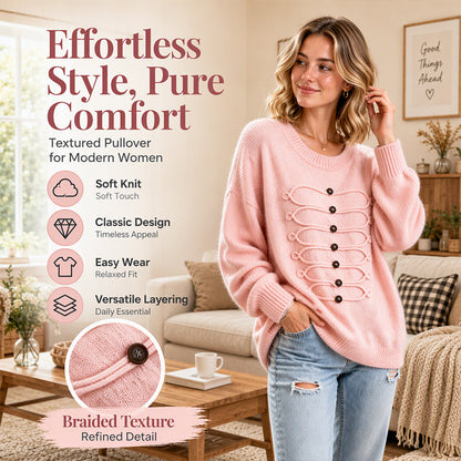 Women's Elegant Crew Neck Braided Sweater