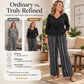Women's V-Neck Peplum Top and Striped Pants Set