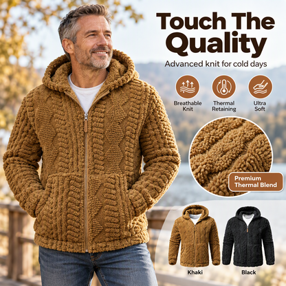 Men's Textured Sherpa Zip-Up Hooded Jacket