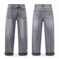 Women's Plus Size Stretch Jeans Mid Rise Cropped Barrel Leg Denim Pants with Cuffed Hem and Stitched Patch Pockets