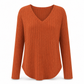 💖Black Friday Mega Deal – 50% off!💖 Women's Plus Size V Neck Long Sleeve Ribbed Brushed T-Shirt Loose Fit Solid Color Pullover Top