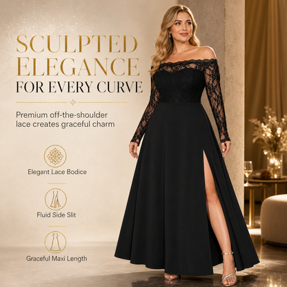 Women's Plus Size Off Shoulder Lace Long Sleeve Maxi Dress