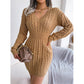 💖Black Friday Mega Deal – 50% off!💖 🍂Women's Elegant Cable Knit Bodycon Sweater Dress